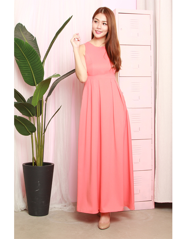 Avery Maxi Dress in Pastel Coral