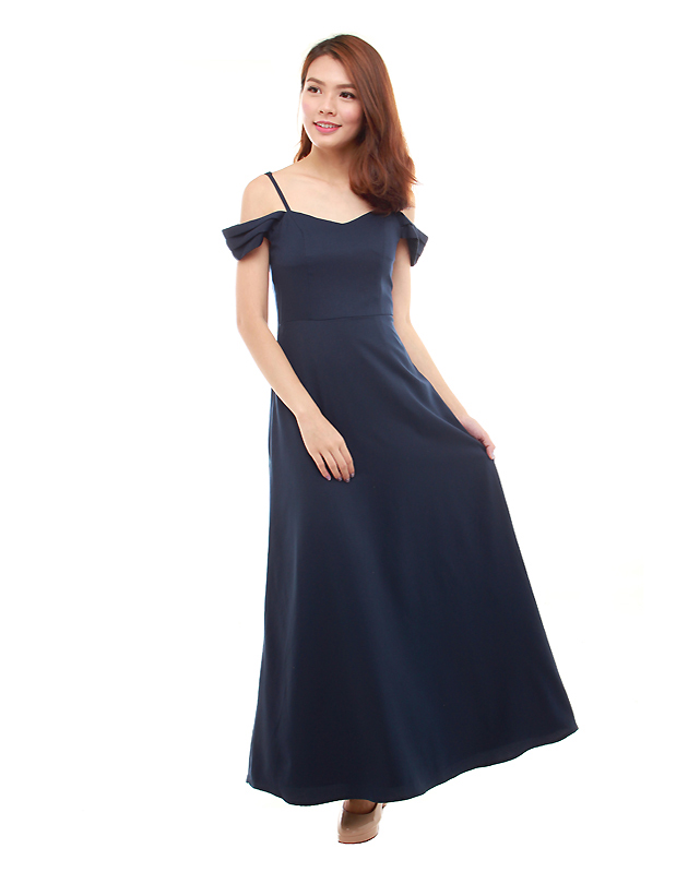 navy blue maxi bridesmaid dress